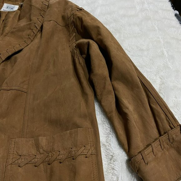 Together Women's Brown Leather Shawl Lapel Single Breasted Blazer Jacket Size L - Picture 3 of 15